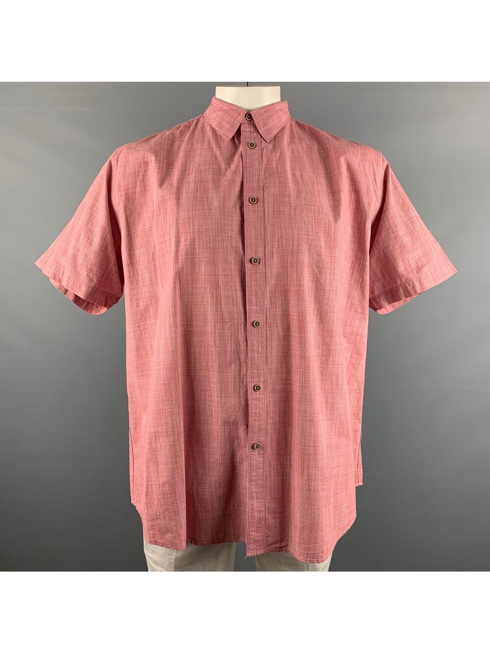 COASTAORO Size XXL Red White Checkered Cotton Short Sleeve Shirt